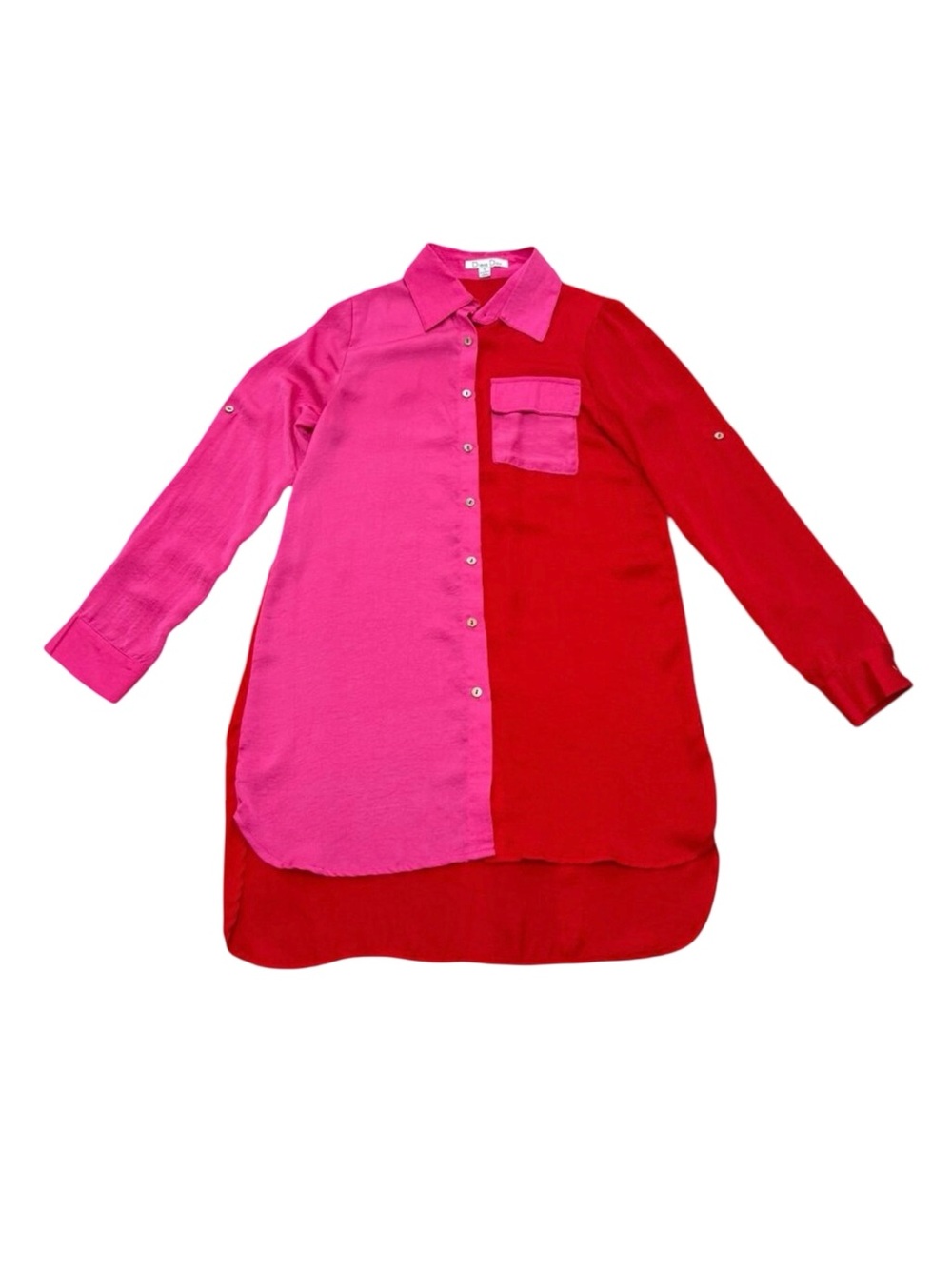 Vintage 1990s Dress Day Two Tone Pink Red Button Up Blouse